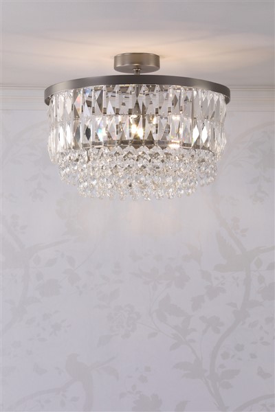 (image for) Laura Ashley Rhosill 3 Light Semi-Flush Crystal and Aged Pewter